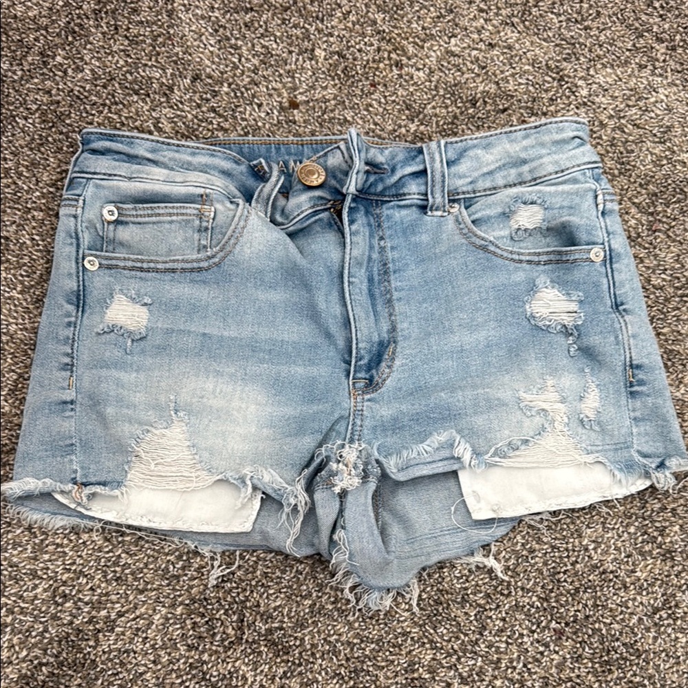 American Eagle Outfitters Blue Jean Shorts Distressed Frayed Hem